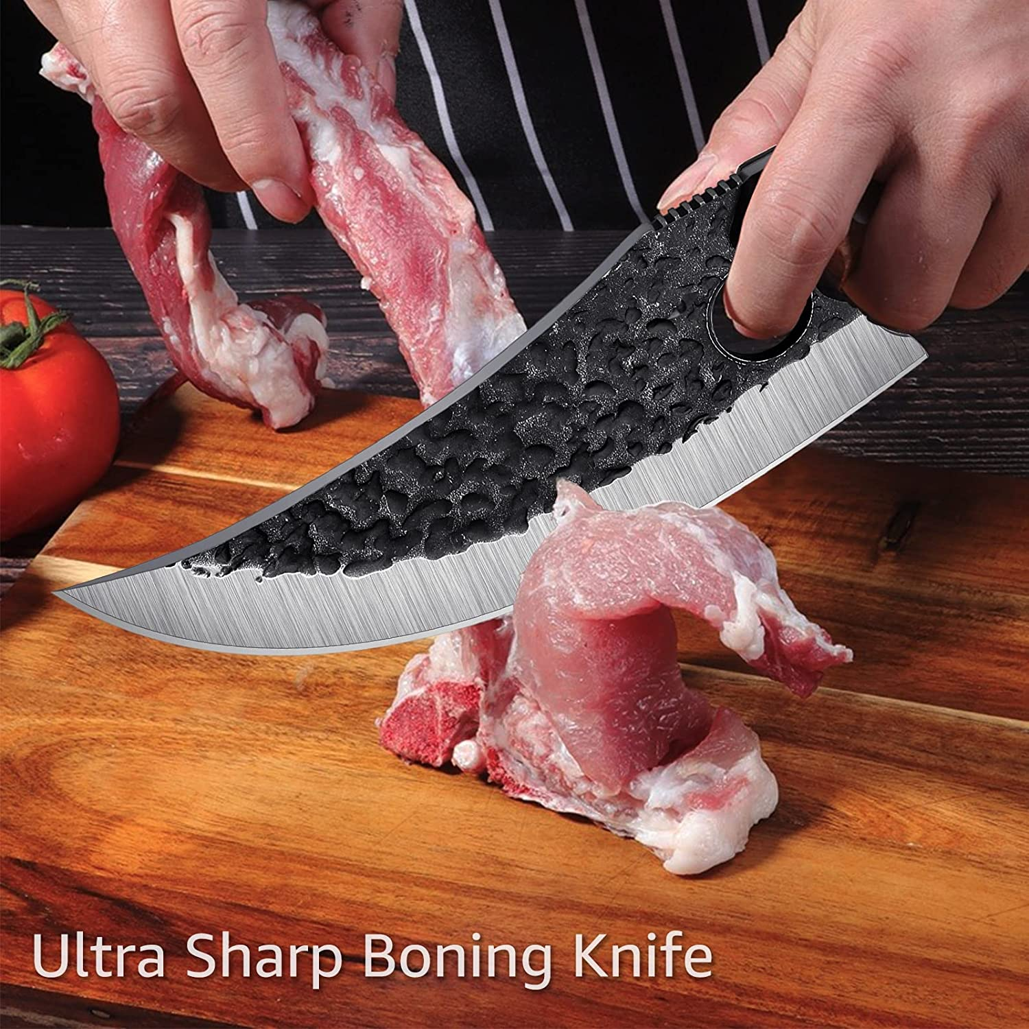 TOMBRO Forged Viking Knives, 7" Boning Knife, Handmade Meat Cleaver Knife, High Carbon Steel Butcher Knives with Sheath, Japanese Chef Knife for Kitchen, Camping, BBQ, Fishing Filet