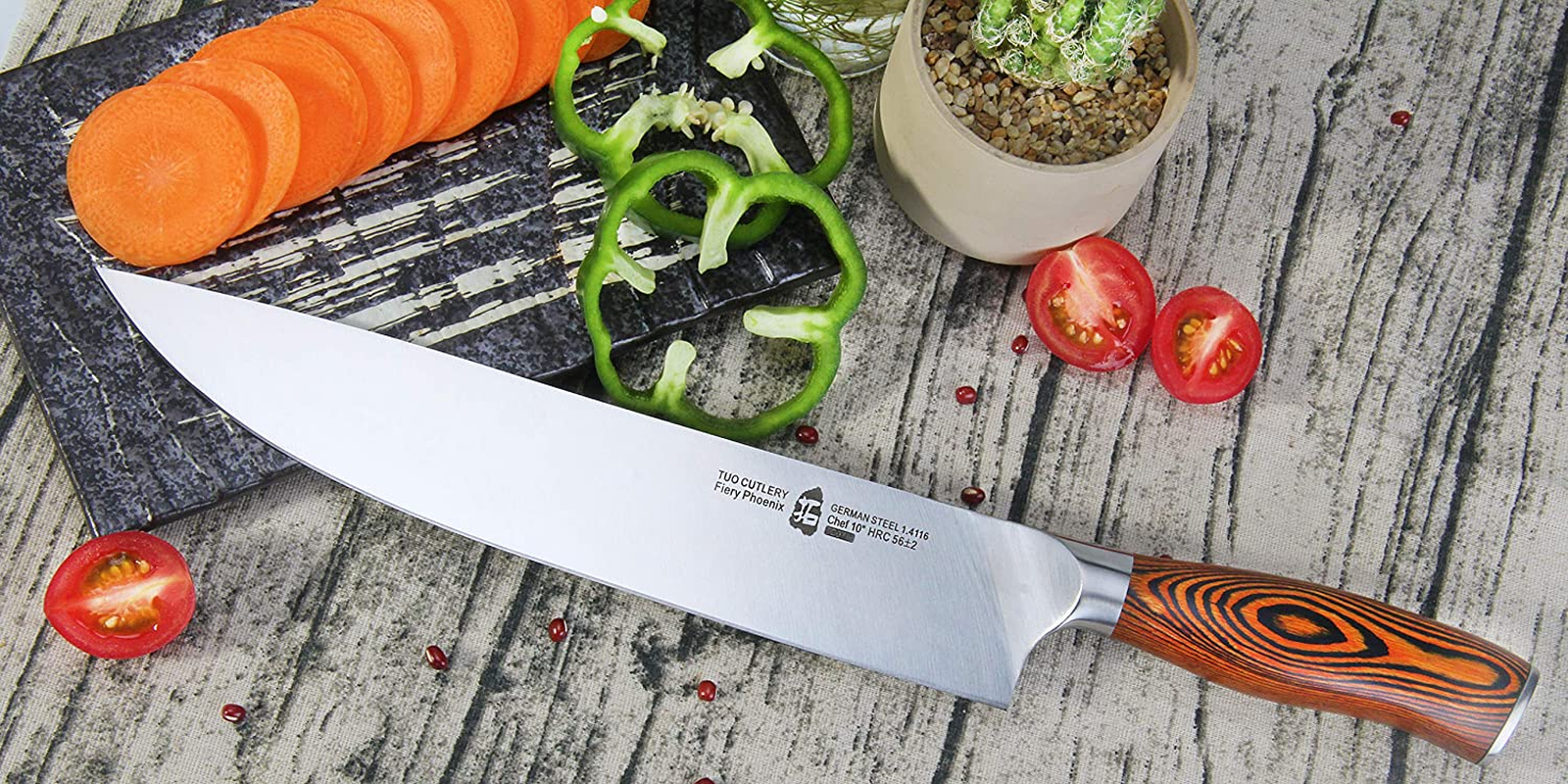 TUO Chef Knife, Pro 10 Inch Chef S Knife, German High Carbon Stainless Steel Anti-Rust Kitchen Knives, Ergonomic Handle Fiery Phoenix Series Cutlery