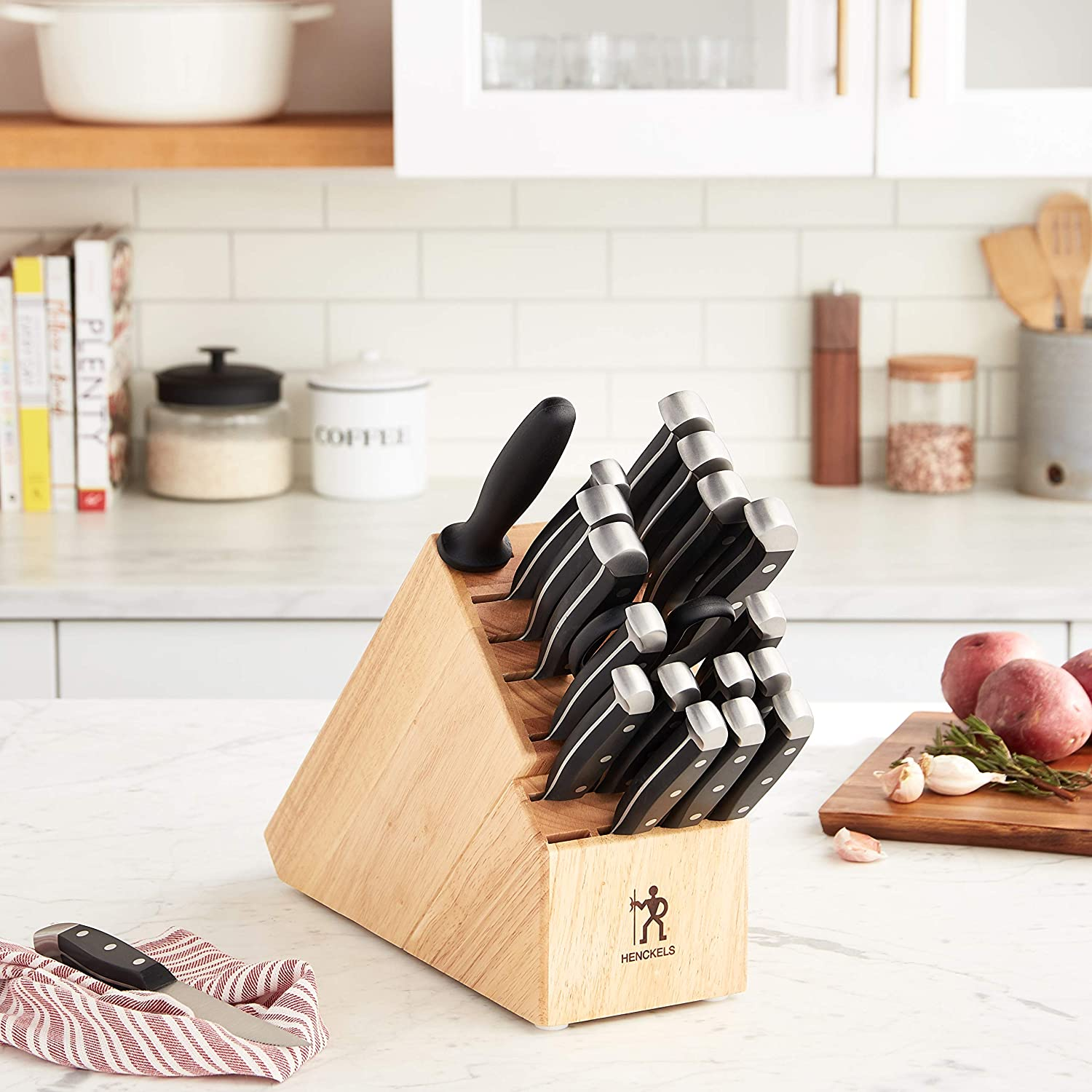 HENCKELS Statement 20-Pc Kitchen Knife Set with Block, Chef Knife, Bread Knife, Utility Knife, Steak Knife Set, Natural