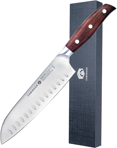 Image of Cubikook Forged Santoku Knife 7 Inch, German High Carbon Stainless Steel Blade, Full Tang, Rosewood Handle, Magnet Luxury Box