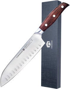 Cubikook Forged Santoku Knife 7 Inch, German High Carbon Stainless Steel Blade, Full Tang, Rosewood Handle, Magnet Luxury Box