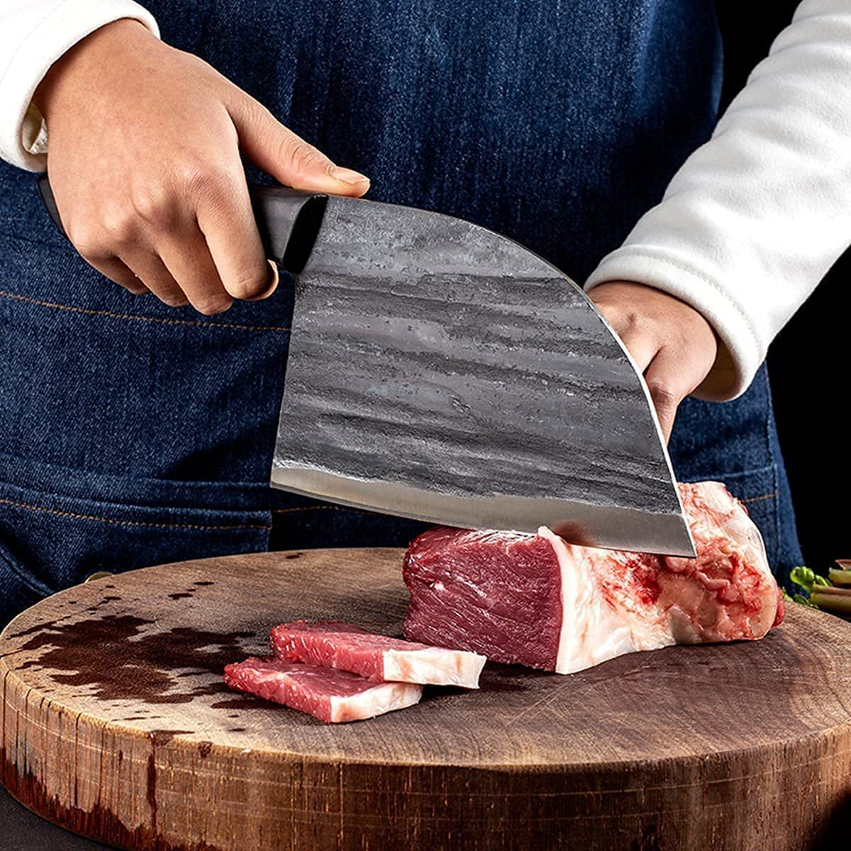 Forging Serbian Chef Knife, Huusk Kitchen Butcher Knives with Sheath Japan Knives Meat Vegetable Fruit Cleaver with Full Tang Handle (Black)