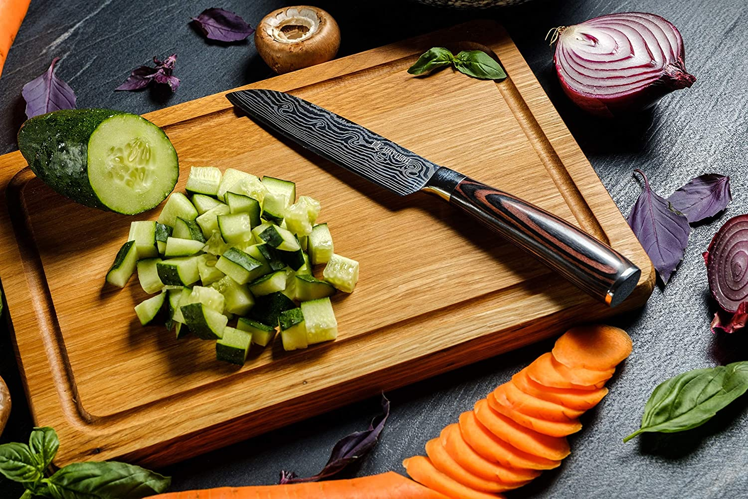 Yatoshi 7 Knife Set - Pro Kitchen Knife Set Ultra Sharp High Carbon Stainless Steel with Ergonomic Handle