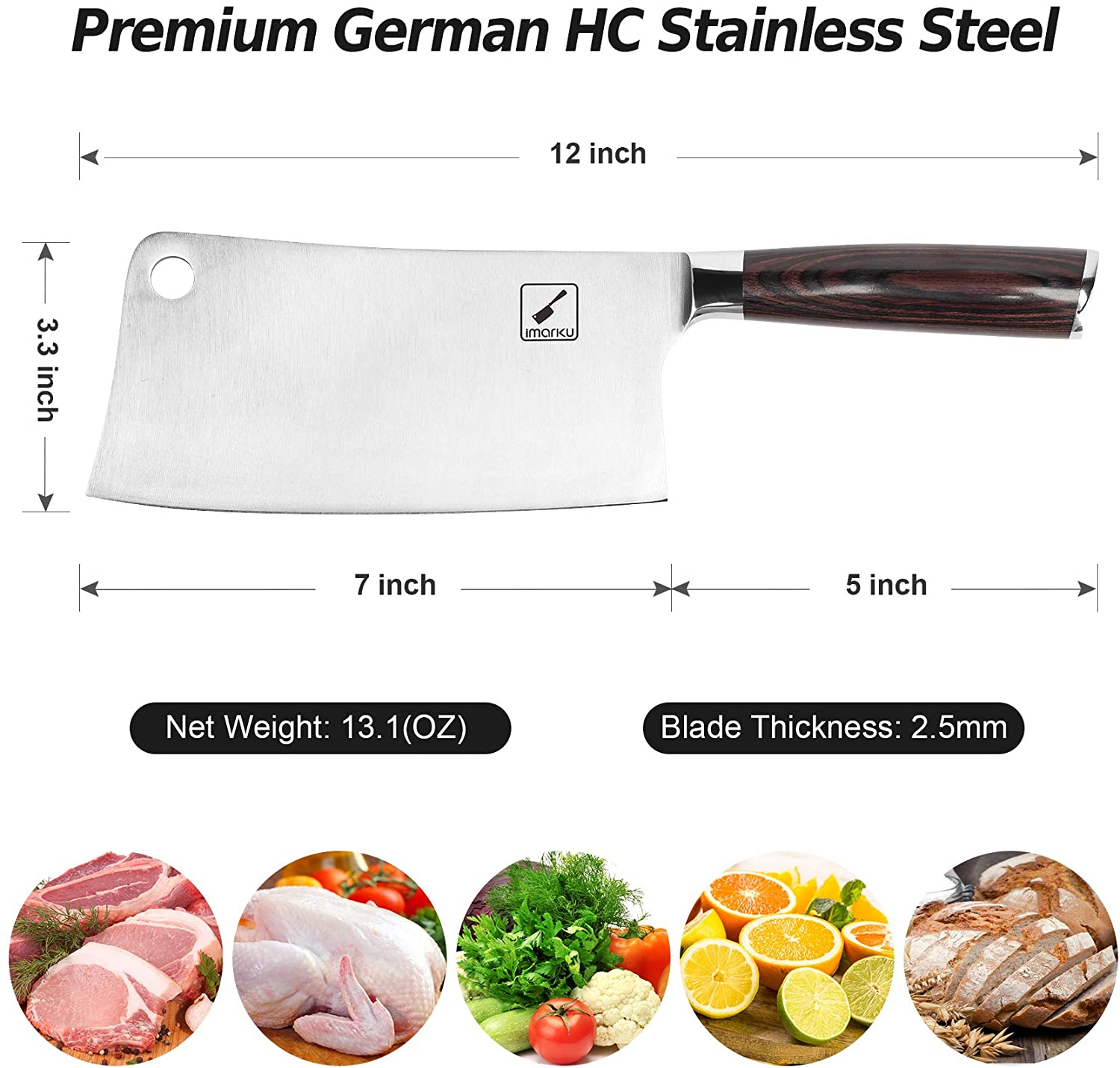 Cleaver Knife - Imarku 7 Inch Meat Cleaver - 7CR17MOV German High Carbon Stainless Steel Butcher Knife with Ergonomic Handle for Home Kitchen and Restaurant, Ultra Sharp