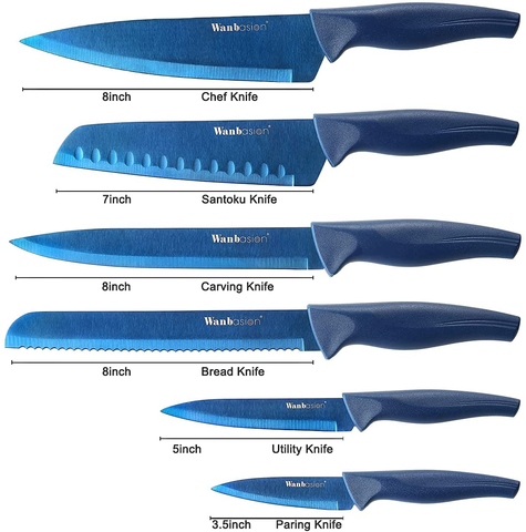 Image of Blue Professional Kitchen Knife Chef Set, Kitchen Knife Set Stainless Steel, Kitchen Knife Set Dishwasher Safe with Sheathes