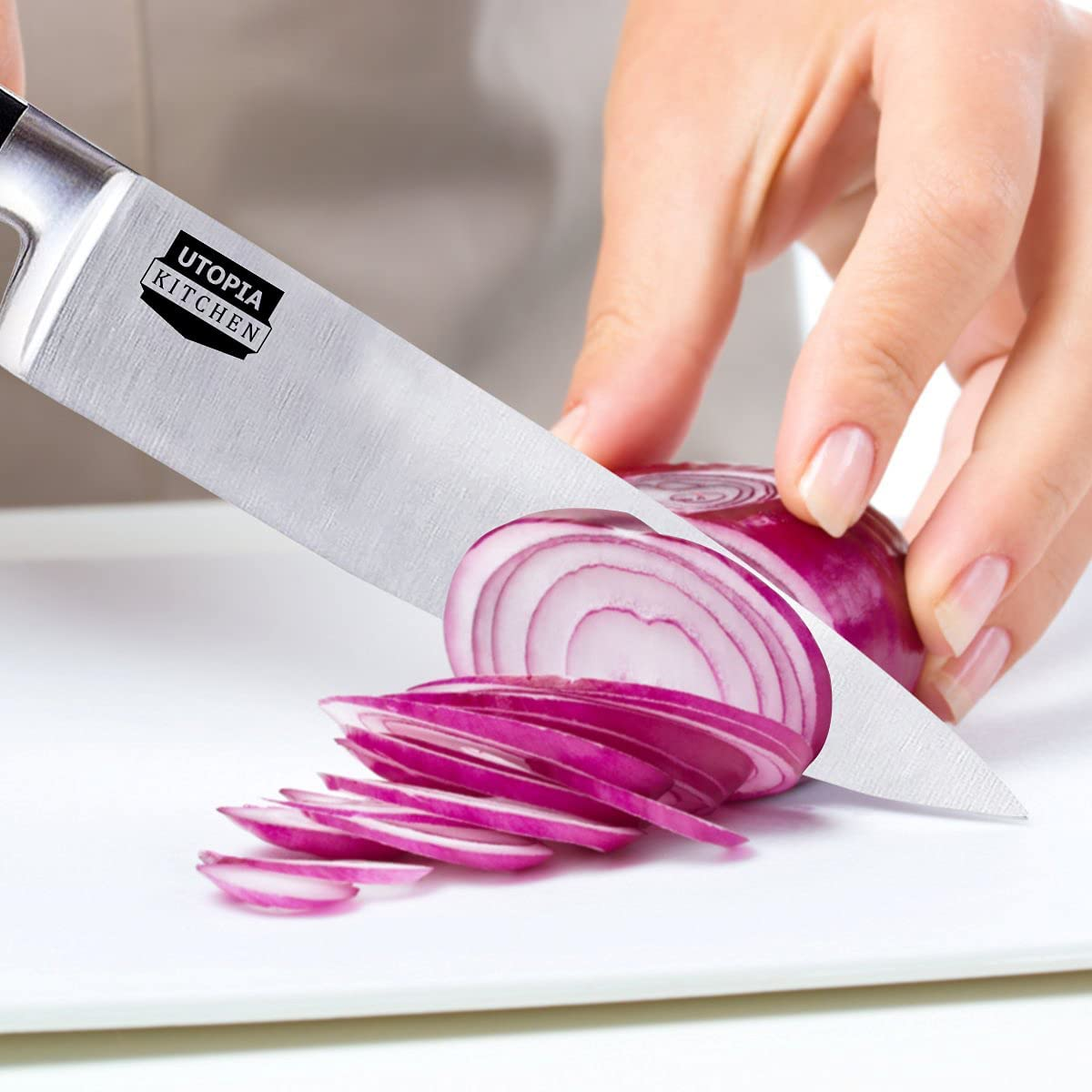 Utopia Kitchen Chef Knife Cooking Knife Carbon Stainless Steel Kitchen Knife with Sheath and Ergonomic Handle - Chopping Knife for Professional Use (8 Inch)