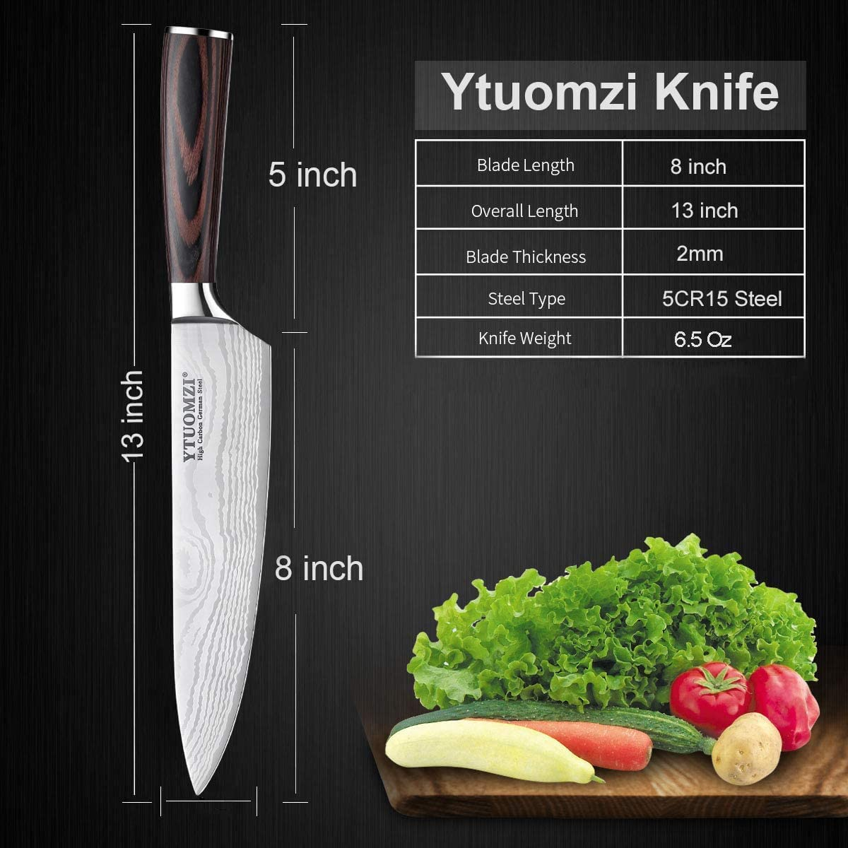 Ytuomzi Chef'S Knife with Ergonomic Handle Professional Chef Knife 8 Inch Forged, Ultra Sharp Kitchen Knife Made of German High Carbon Stainless Steel (Chef Knife 8 Inch)