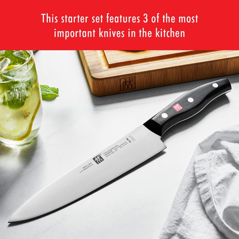 Image of ZWILLING Twin Signature 3-Pc Kitchen Knife Set, Utility Knife, Paring Knife, Chef Knife, German Knife Set, Stainless Steel Knife Set, Black