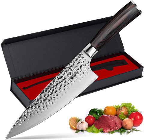 Image of Chef Knife, Imarku 8 Inch Kitchen Knife Premium Sharp Cooking Knife HC German Stainless Steel Japanese Knife for Home Kitchen and Restaurant, Hand-Hammered, Ergonomic Handle, Gift Box