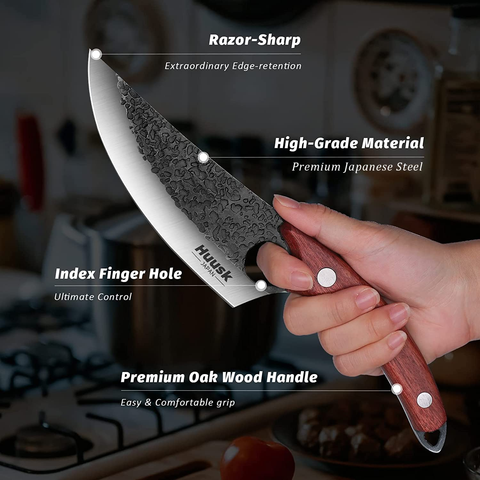 Image of Huusk Viking Knives Hand Forged Boning Knife Full Tang Japanese Chef Knife with Sheath Butcher Meat Cleaver Japan Kitchen Knife for Home, Outdoor, Camping