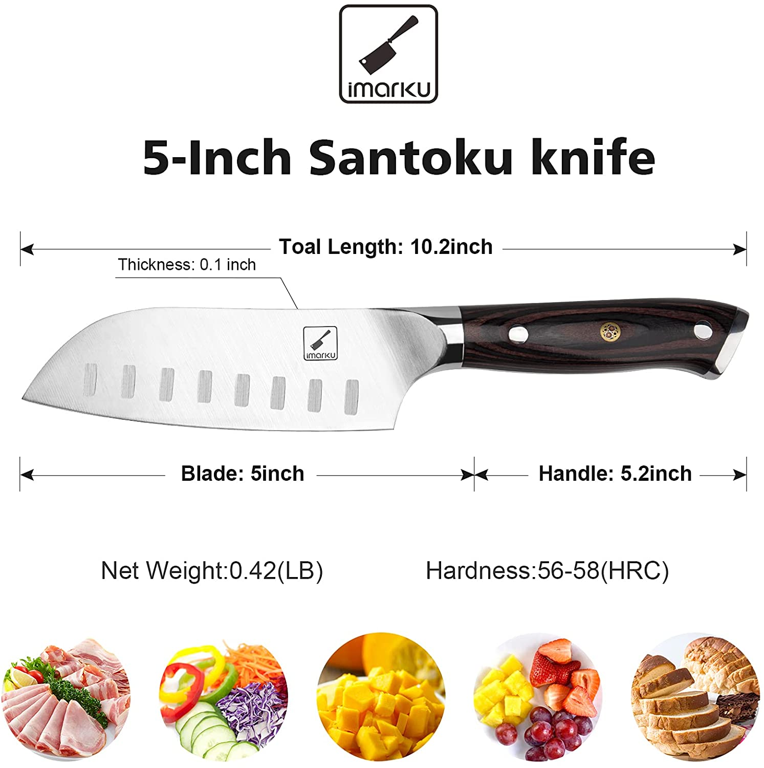 Santoku Knife - Imarku 5 Inch Kitchen Knife Ultra Sharp Asian Knife Japanese Chef Knife - German HC Stainless Steel 7Cr17Mov - Ergonomic Pakkawood Handle, Best Choice for Home Kitchen and Restaurant