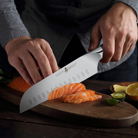 Image of TUO 7 Inch Santoku Knife, Japanese Chef Knife Vegetable Meat Kitchen Knife, German HC Stainless Steel, Premium Ergonomic Pakkawood Handle, Full Tang with Gift Box, Goshawk Series