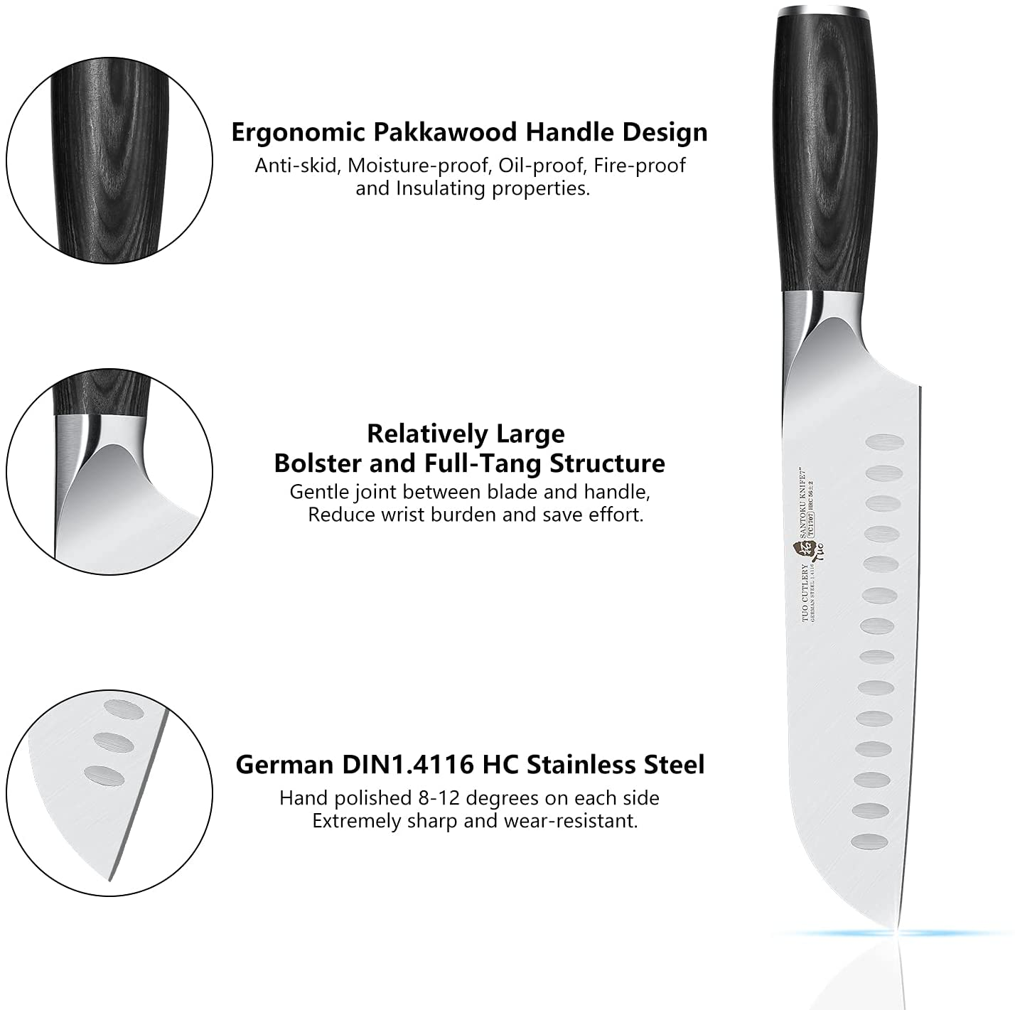 TUO 7 Inch Santoku Knife, Japanese Chef Knife Vegetable Meat Kitchen Knife, German HC Stainless Steel, Premium Ergonomic Pakkawood Handle, Full Tang with Gift Box, Goshawk Series