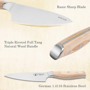 WALLOP Chef Knife - 6 Inch Small Kitchen Chef Knife, Razor Sharp Cooking Knife - German Stainless Steel Japanese Gyuto Knife - Full Tang Natural Pakkawood Handle with Gift Box