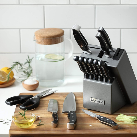 Image of Mccook MC25A Knife Sets,15 Pieces German Stainless Steel Kitchen Knife Block Set with Built-In Sharpener