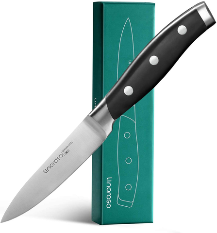 Image of Linoroso Paring Knife 3.5 Inch Small Kitchen Knife with Elegant Gift Box, Sharp Forged German Carbon Stainless Steel Fruit Knife, Full Tang, Ergonomic Handle-Classic Series