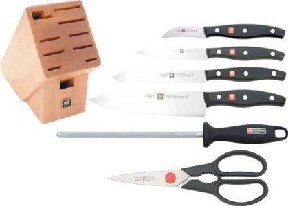 ZWILLING Twin Signature 7-Pc Kitchen Knife Set with Block, Chef Knife, Paring Knife, Utility Knife, Knife Sharpener, Kitchen Shears