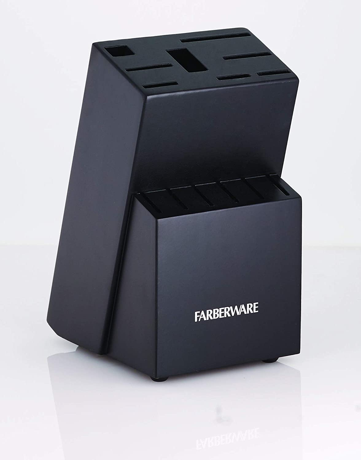 Farberware Stamped 15-Piece High-Carbon Stainless Steel Knife Block Set, Steak Knives, Black