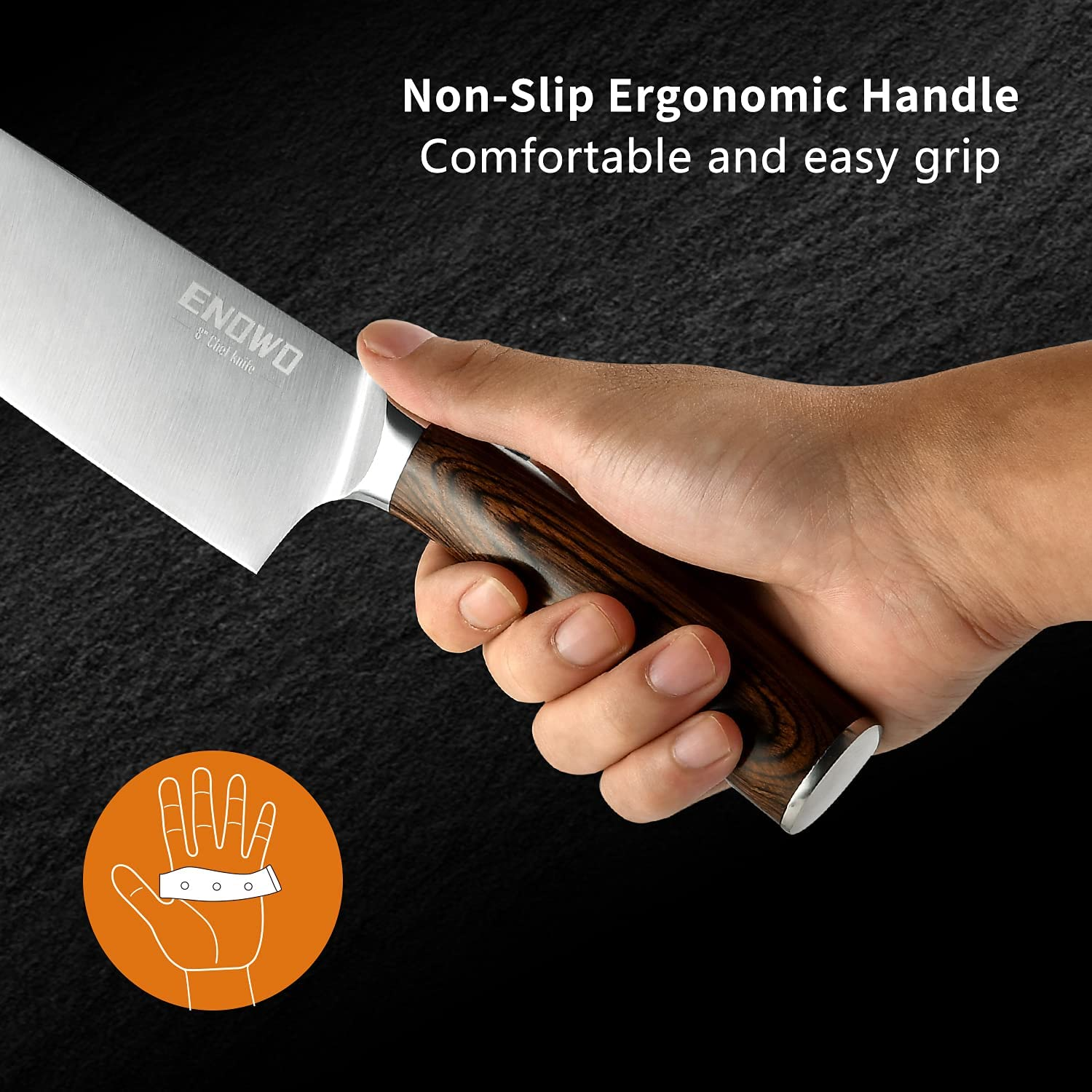 Enowo 7PCS Chef Knife Set,Ultra Sharp Kitchen Knife Set Cutlery Set Premium German Stainless Steel Knife Ergonomic Color Wood Handle Full Tang Gift Box Superb Edge Retention Stain Corrosion Resistant