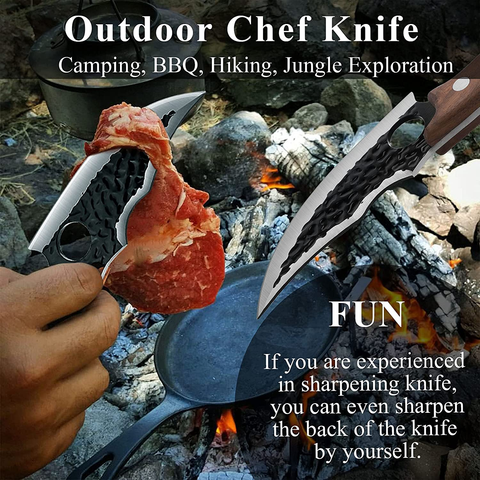 Image of Upgraded Huusk Kitchen Chef Knife Viking Knife with Sheath Japanese Forged Japan Knives Boning Knife Multipurpose Meat Knives Outdoor Camping BBQ Knife with Gift Box