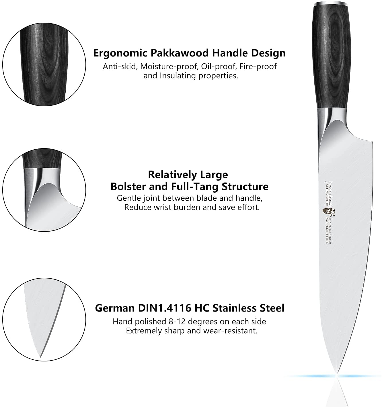 TUO Kitchen Knife 8 Inch, Pro Chef Knife Cutting Knife Cooking Knife, High Carbon German Stainless Steel, Ergonomic Pakkawood Handle, Full Tang with Gift Box, Goshawk Series