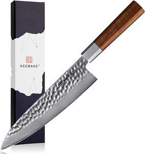 KEEMAKE Japanese Knife Gyuto Chef Knife 8 Inch Kitchen Knife, Hand Forged Sharp Knife 3 Layer 9CR18MOV High Carbon Steel Cooking Knife with Octagonal Rosewood Handle