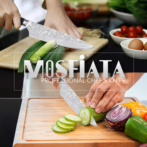 Image of Mosfiata 8" Super Sharp Professional Chef'S Knife with Finger Guard and Knife Sharpener, German High Carbon Stainless Steel EN1.4116 with Micarta Handle and Gift Box