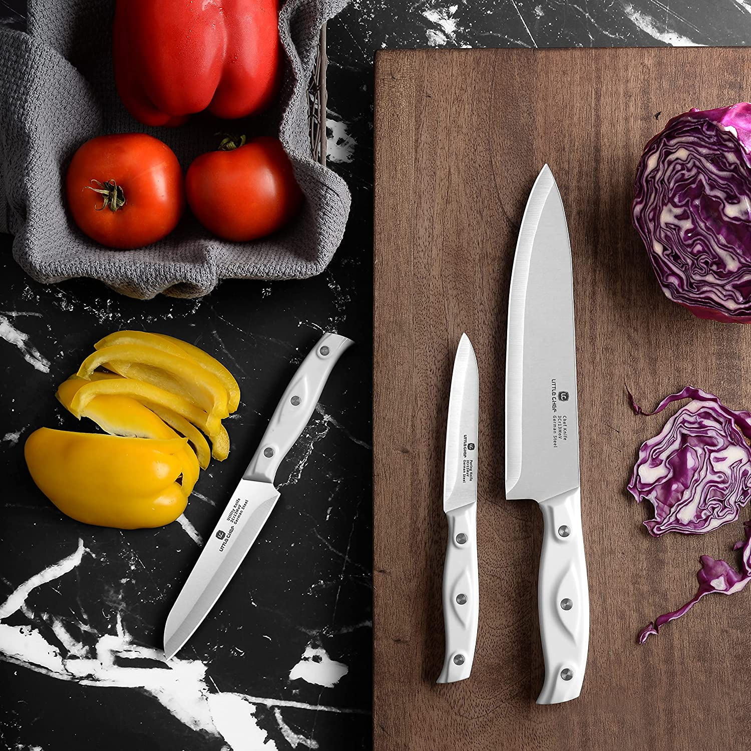 Chef Knife, Ultra Sharp Kitchen Knife, High Carbon Stainless Steel Chef Knife Set, 3-Pc, 8 Inch Chefs Knife, 4.5 Inch Utility Knife, 4 Inch Paring Knife