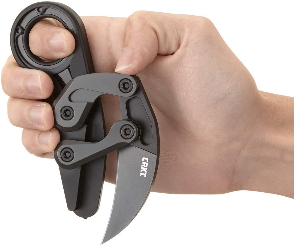 CRKT Provoke First Responder Folding Pocket Knife: Morphing Karambit, D2 Blade Steel, Kinematic Pivot Action, Integrated Safety Lock, Low Profile Pocket Clip, Glass Breaker, Sheath 4042