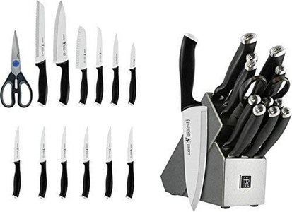 HENCKELS Silvercap 14-Pc Kitchen Knife Set with Block Set, Chef Knife, Bread Knife, Steak Knife Set, Black