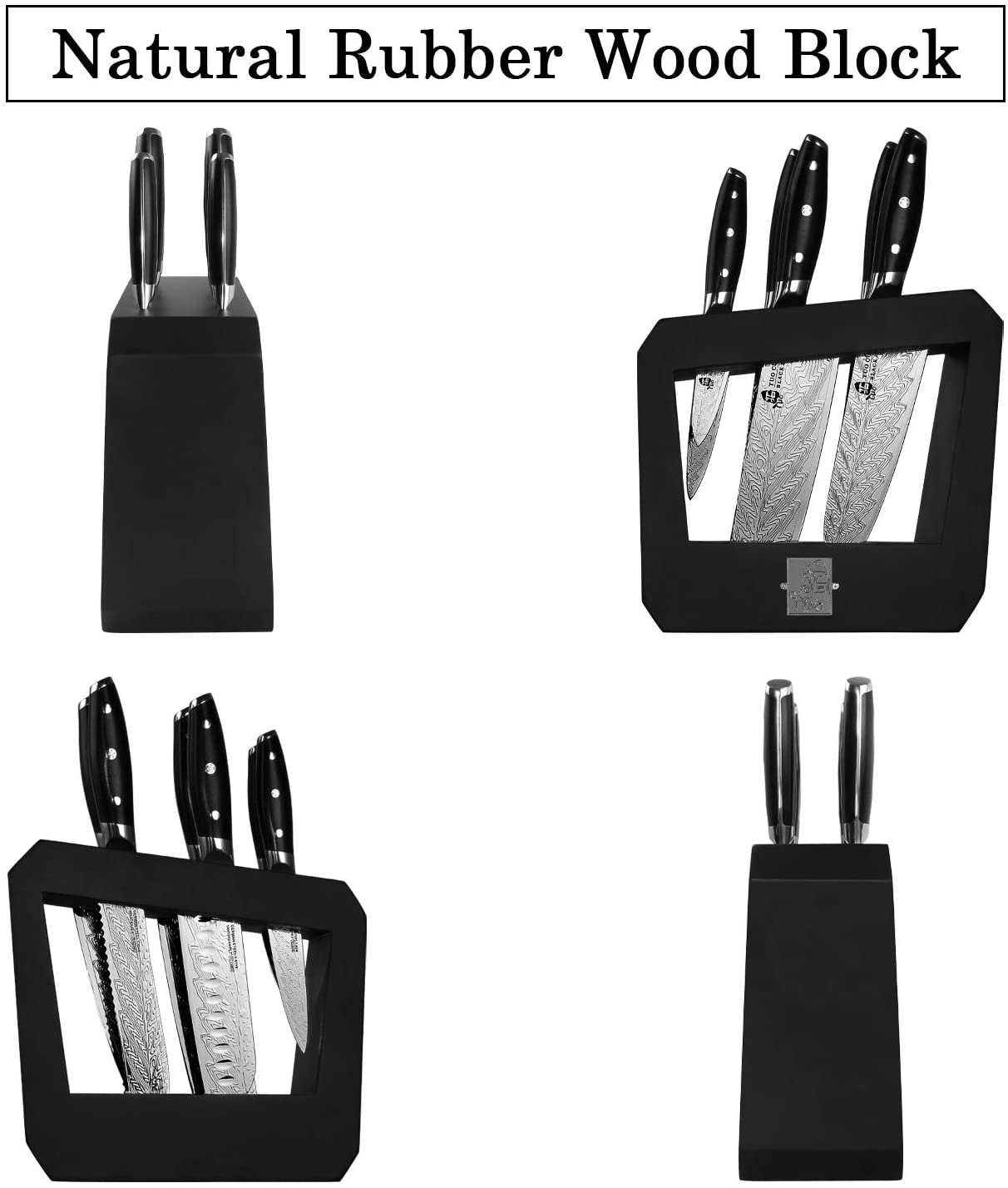 TUO Knife Set - Kitchen Knife Set with Wooden Block 7 Pieces - G10 Full Tang Ergonomic Handle - BLACK HAWK S SERIES with Gift Box