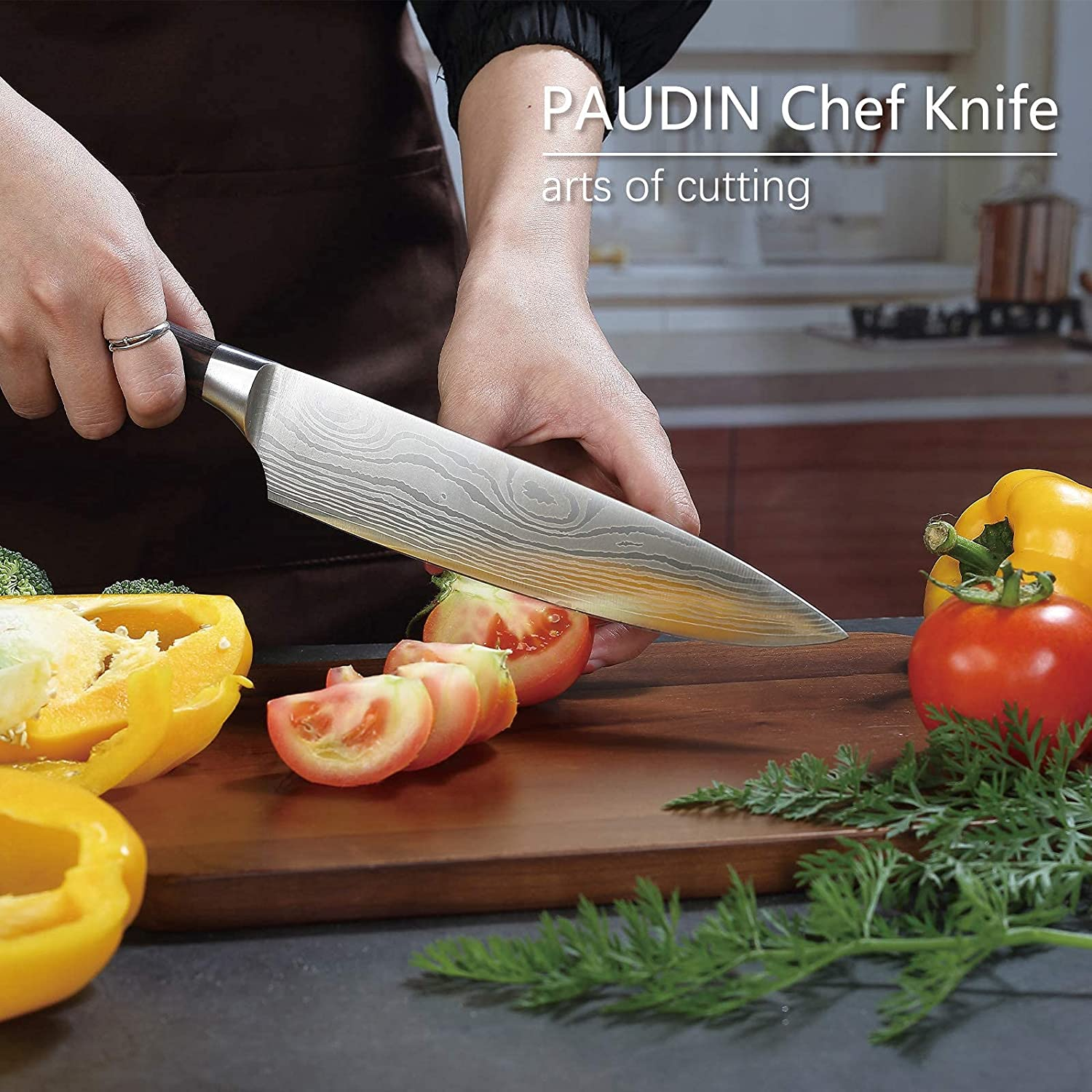 Chef Knife PAUDIN N1 8 Inch Kitchen Knife, German High Carbon Stainless Steel Sharp Knife, Professional Meat Knife with Ergonomic Handle and Gift Box for Family & Restaurant