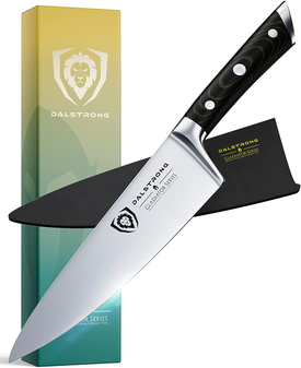 DALSTRONG Chef Knife - 8 Inch - Gladiator Series - Forged High Carbon German Steel - Razor Sharp Kitchen Knife - Full Tang - Black G10 Handle - Sheath Included - NSF Certified