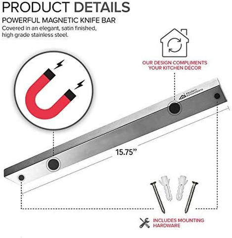 Image of Modern Innovations 16 Inch Stainless Steel Magnetic Knife Bar - Use as Knife Holder, Knife Rack, Knife Strip, Kitchen Utensil Holder and Tool Holder