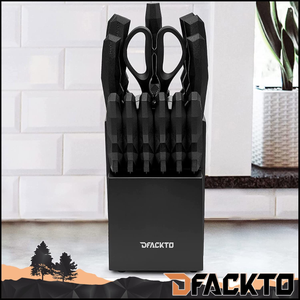 DFACKTO 15 Piece Kitchen Knife Block Set, High Carbon Stainless Steel, Black Matte Blades