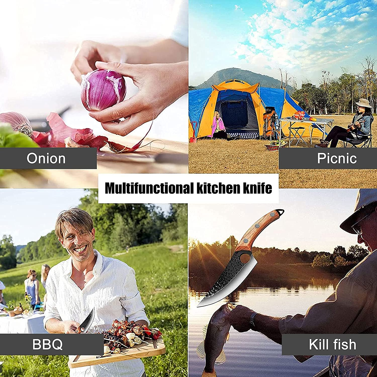 ZENG Butcher Knife Hand Forged Boning Knife with Sheath, Viking Knife, Huusk Japanese Knife, High Carbon Steel Fillet Chef Knife Meat Cleaver Knife for Kitchen, Camping, BBQ