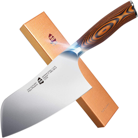 TUO Vegetable Cleaver- Chinese Chef’S Knife - Stainless Steel Kitchen Cutlery - Pakkawood Handle - Gift Box Included - 7 Inch - Fiery Phoenix Series