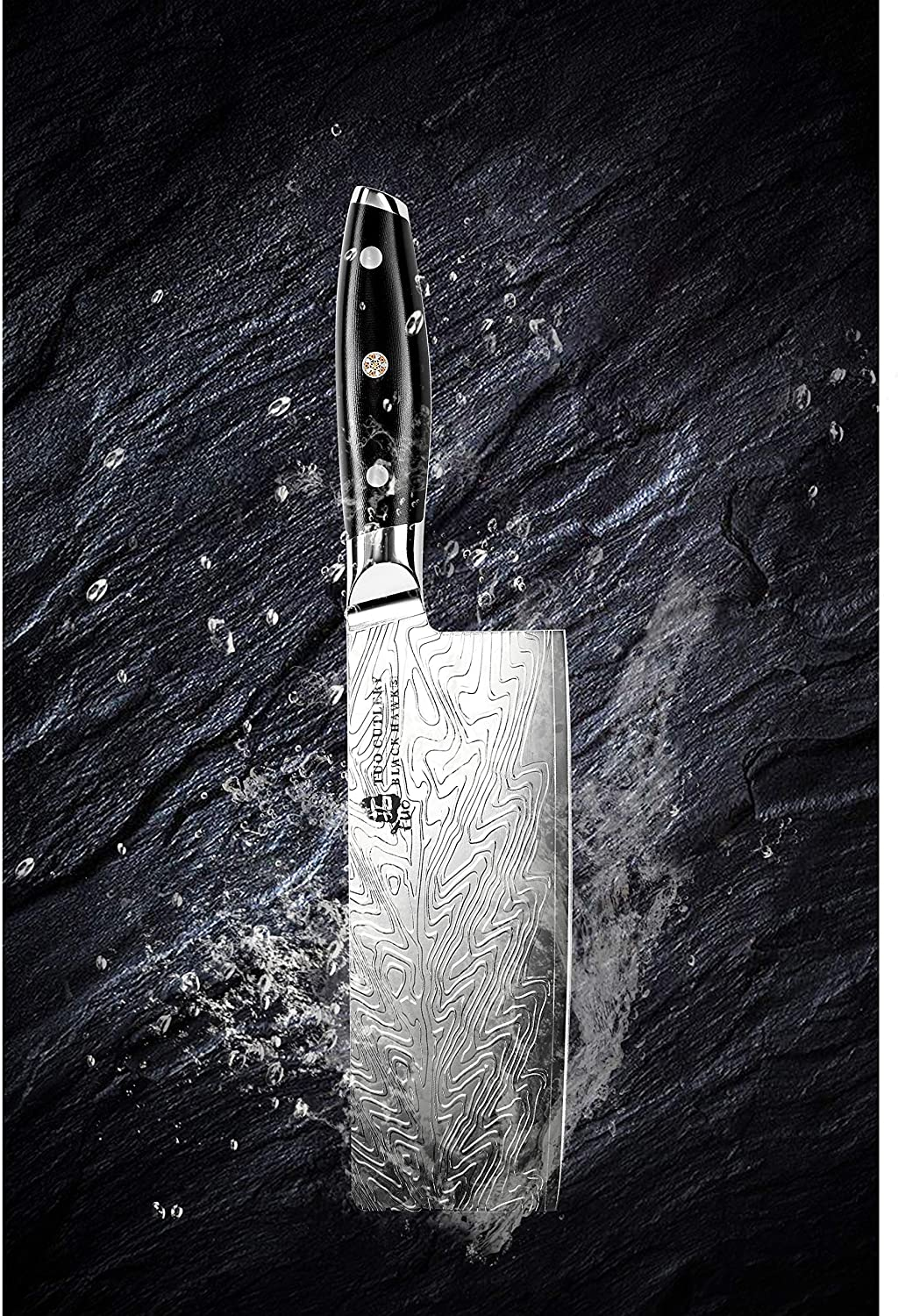 TUO Vegetable Meat Cleaver Knife - Chinese Chef'S Knife 7-Inch High Carbon Stainless Steel - Kitchen Knife with G10 Full Tang Handle - Black Hawk-S Knives Including Gift Box