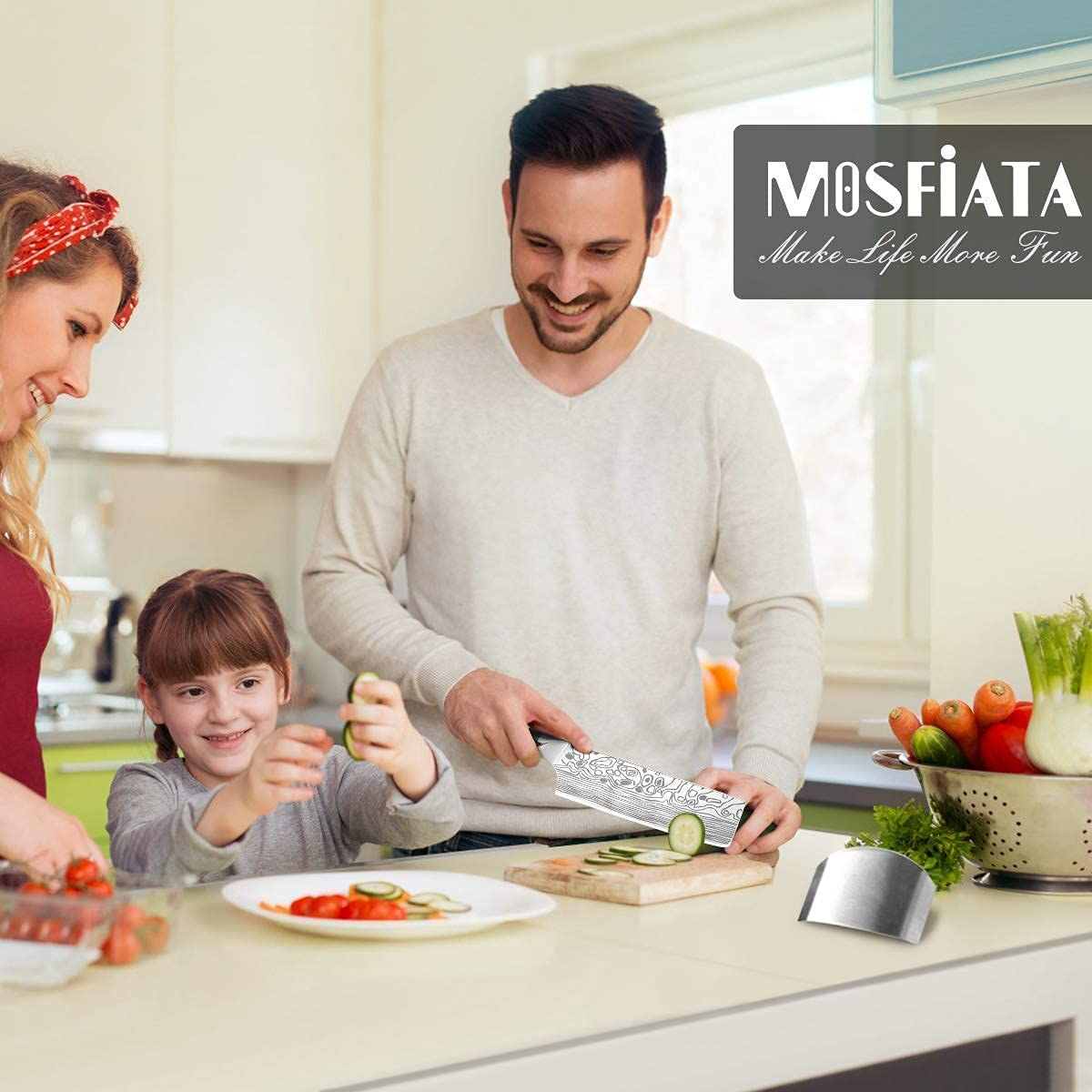 Mosfiata 7” Nakiri Chef'S Knife with Finger Guard and Blade Guard in Gift Box, German High Carbon Stainless Steel EN1.4116 Nakiri Vegetable Knife, Multipurpose Kitchen Knife with Micarta Handle