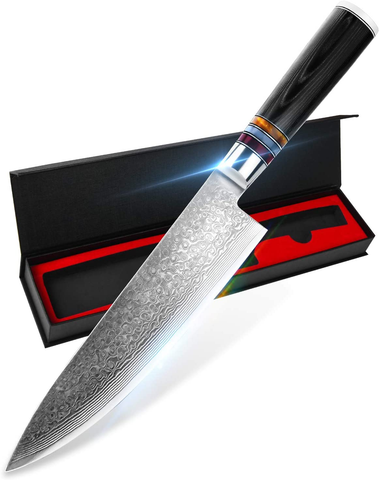 Image of YAIBA Chef Knife 8 Inch Damascus Japanese Knife VG10 Stainless Steel, Razor Sharp Kitchen Cooking Knife with Ergonomic Handle- Sheath & Gift Box, Superb Edge Retention, Stain & Corrosion Resistant