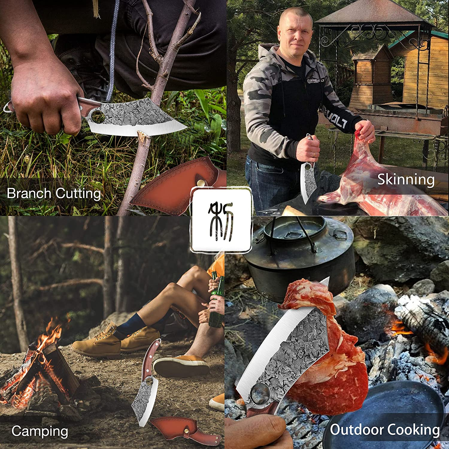 TIVOLI Meat Cleaver Knife Hand Forged Kitchen Knife Full Tang Boning Knife with Sheath Carbon Steel Chef Knife Butcher Knife for Home, Outdoor, Camping