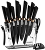 Kitchen Knife Set with Block, Knives Set with Acrylic Stand, 17Pcs Stainless Steel Knife Block Set Includes Serrated Steak Knives Set, Chef Santoku Knives, Scissor, Sharpener and Knife Holder