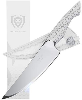 DALSTRONG Chef Knife - 8 Inch - Frost Fire Series - High-Chromium 10CR15MOV Stainless Steel Kitchen Knife - Sand Blasted Frosted Finish - White Honeycomb Handle - Sheath - NSF Certified