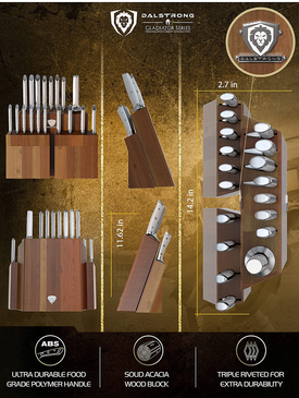 DALSTRONG Knife Set Block - 18-Pc Colossal Knife Set - Gladiator Series - German HC Steel - Acacia Wood Stand - White ABS Handles - NSF Certified