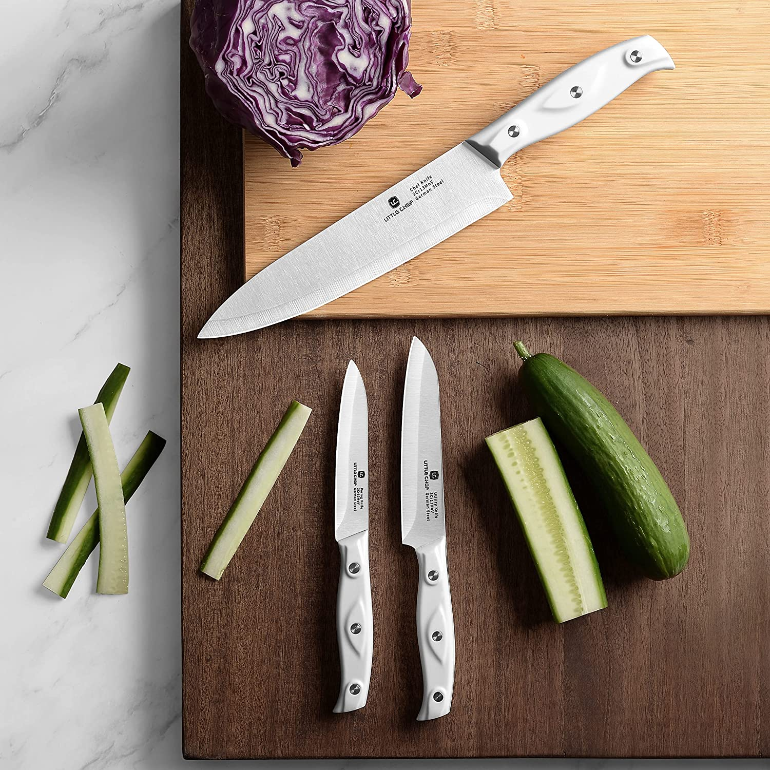 Chef Knife, Ultra Sharp Kitchen Knife, High Carbon Stainless Steel Chef Knife Set, 3-Pc, 8 Inch Chefs Knife, 4.5 Inch Utility Knife, 4 Inch Paring Knife