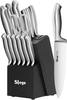 Knife Set, 15 Pcs Kitchen Knife Set with Built-In Sharpener, Stainless Steel Knife Block Set, Professional Chef Knife Set for Kitchen