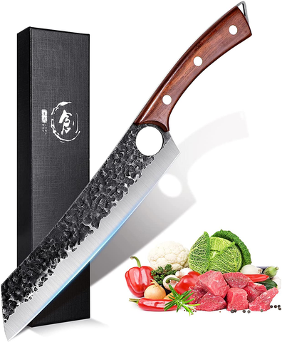 Image of Purple Dragon Chef Knife Meat and Vegetable Cleaver Knife Hand Forged Boning Knife 8.5 Inch Full Tang Design High Carbon Steel Kitchen Knife for Home Kitchen Restaurant