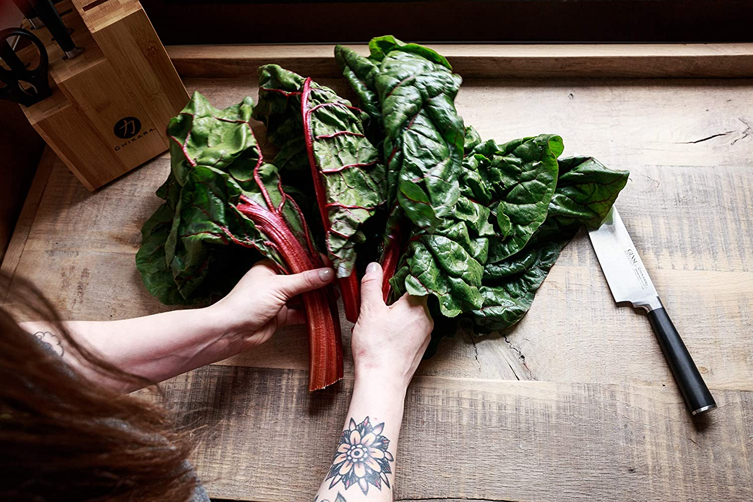 Ginsu Gourmet Chikara Series Forged 19-Piece Japanese Steel Knife Set – Cutlery Set with 420J Stainless Steel Kitchen Knives – Bamboo Finish Block, 07133DS