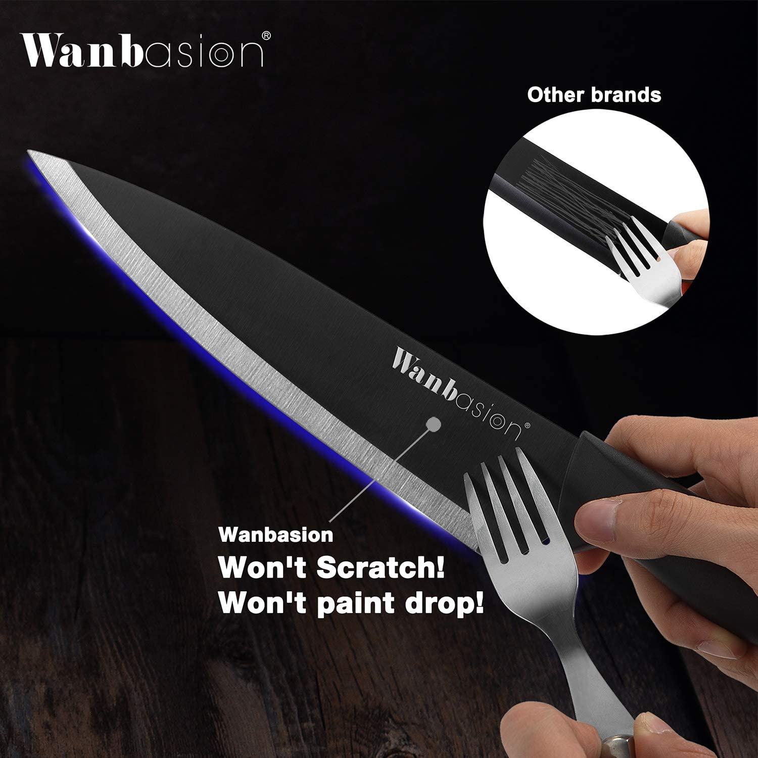 Wanbasion Black Stainless Steel Knife Set, Sharp Kitchen Knife Set Professional, Kitchen Knife Set Dishwasher Safe for Cooking