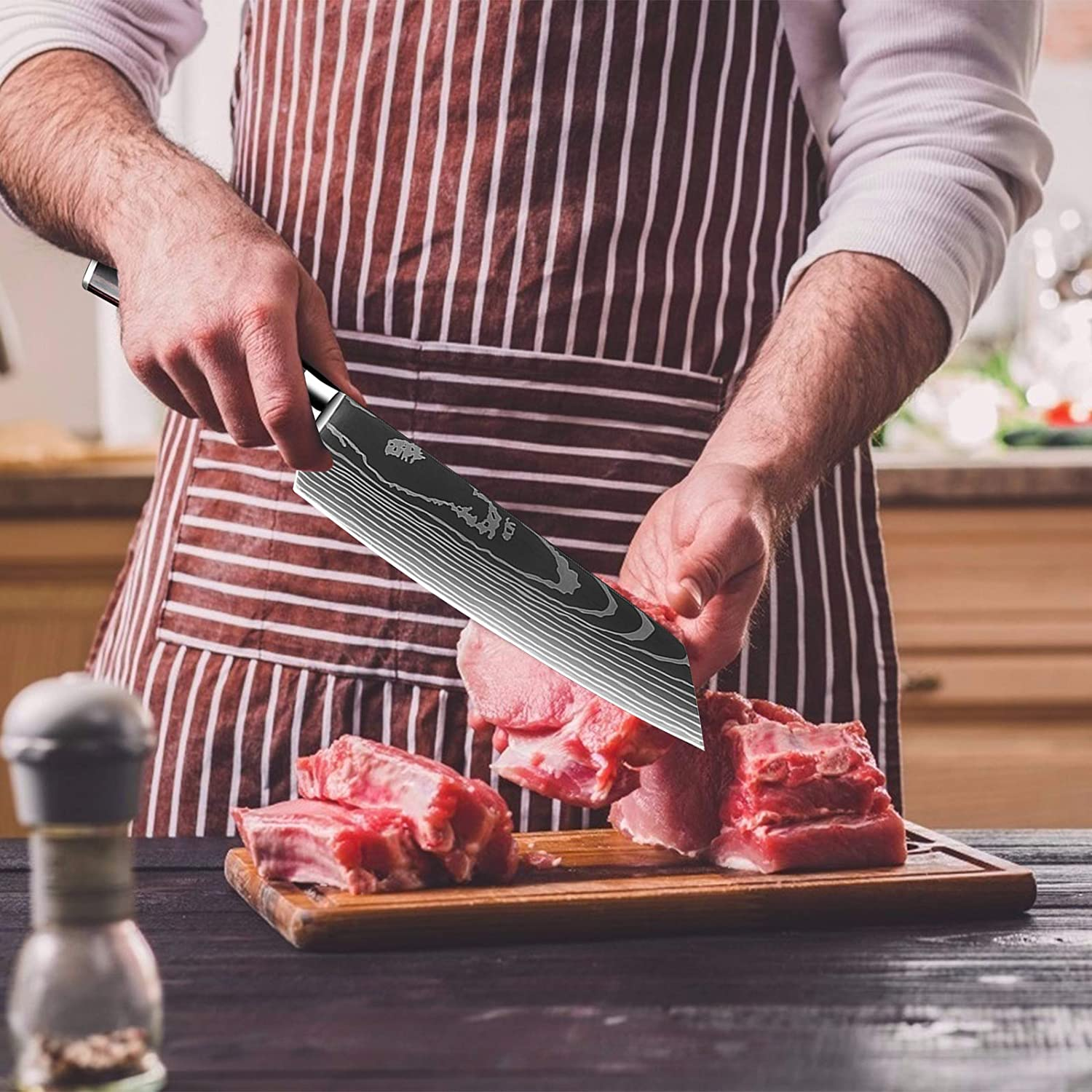 KEPEAK Chef Knife Sets 10 Piece, Kitchen Knives High Carbon Stainless Steel, with Pakkawood Handle, Professional Knife Sets for Vegetable Fruit Meat Cutting